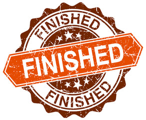 finished orange round grunge stamp on white