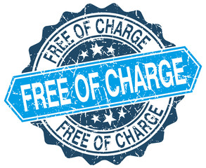 free of charge blue round grunge stamp on white