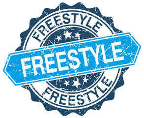 Fototapeta premium freestyle blue round grunge stamp on white