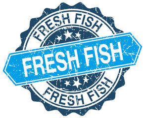 fresh fish blue round grunge stamp on white