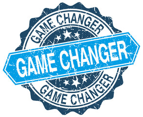 game changer blue round grunge stamp on white