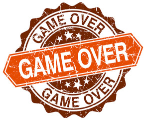 game over orange round grunge stamp on white