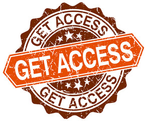 get access orange round grunge stamp on white
