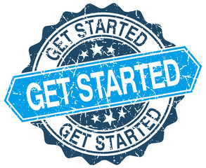 Fototapeta premium get started blue round grunge stamp on white
