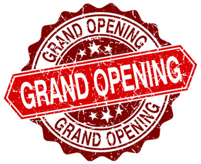 grand opening red round grunge stamp on white