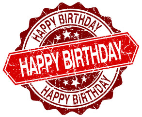 happy birthday red round grunge stamp on white