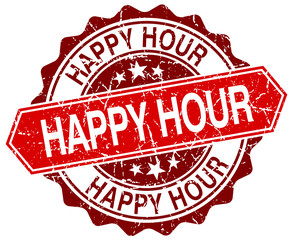 Fototapeta premium happy hour red round grunge stamp on white