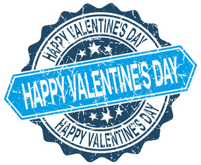 happy Valentine's day blue round grunge stamp on white