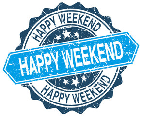 happy weekend blue round grunge stamp on white