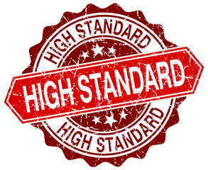 high standard red round grunge stamp on white