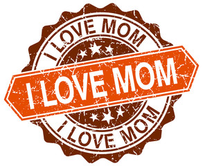 i love mom orange round grunge stamp on white