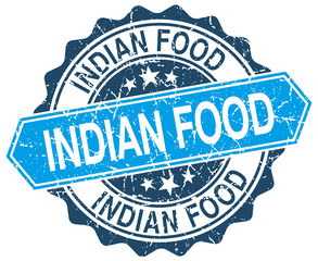 indian food blue round grunge stamp on white