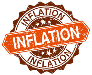 inflation orange round grunge stamp on white