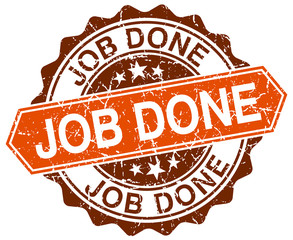 Obraz premium job done orange round grunge stamp on white