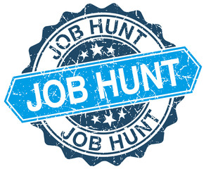 job hunt blue round grunge stamp on white