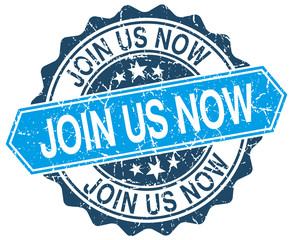 Fototapeta premium join us now blue round grunge stamp on white