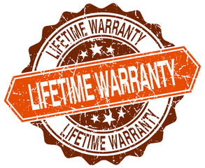 lifetime warranty orange round grunge stamp on white