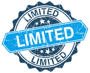 limited blue round grunge stamp on white