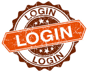 login orange round grunge stamp on white