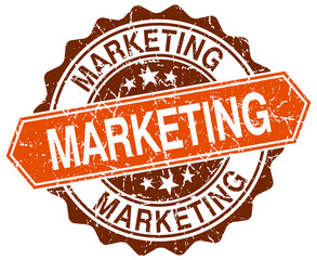 marketing orange round grunge stamp on white