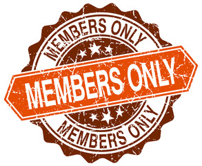 members only orange round grunge stamp on white