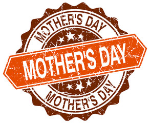 mother's day orange round grunge stamp on white