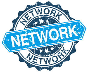 network blue round grunge stamp on white
