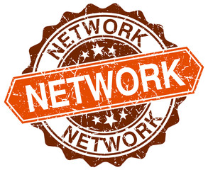 network orange round grunge stamp on white
