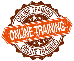 online training orange round grunge stamp on white