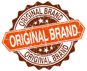 original brand orange round grunge stamp on white