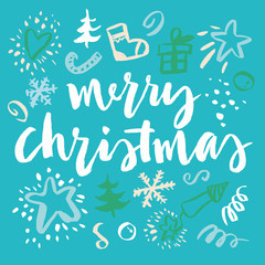 Happy New Year and Christmas. Hand lettering. Calligraphy. Greeting card.