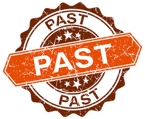past orange round grunge stamp on white