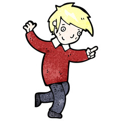 cartoon happy blond boy pointing the way