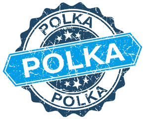 polka blue round grunge stamp on white