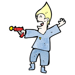 cartoon future man with ray gun