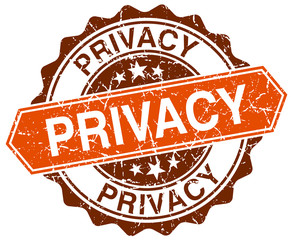 privacy orange round grunge stamp on white