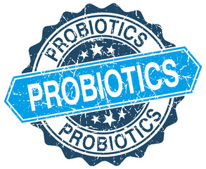 probiotics blue round grunge stamp on white