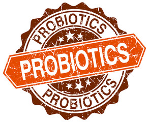 probiotics orange round grunge stamp on white