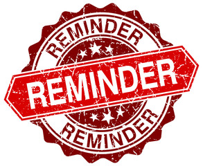 reminder red round grunge stamp on white