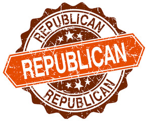 republican orange round grunge stamp on white