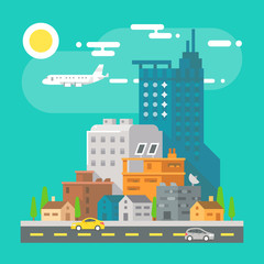 Naklejka premium Colorful cityscape scene in flat design