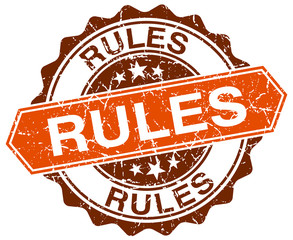 rules orange round grunge stamp on white