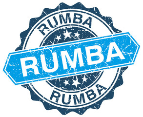 rumba blue round grunge stamp on white