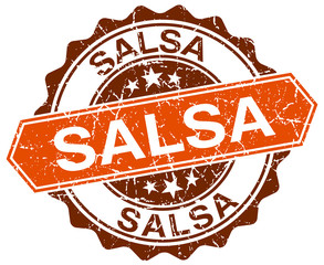 salsa orange round grunge stamp on white