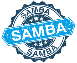 samba blue round grunge stamp on white