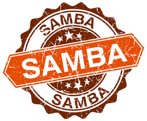 Obraz premium samba orange round grunge stamp on white
