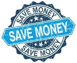 Obraz premium save money blue round grunge stamp on white