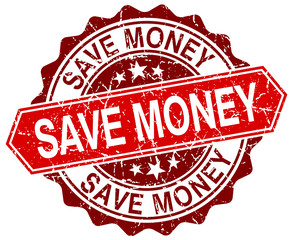 save money red round grunge stamp on white