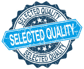 selected quality blue round grunge stamp on white