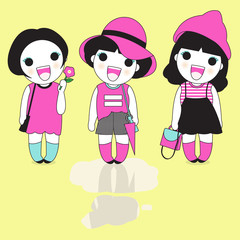 Trendy and Cheerful Girls illustration